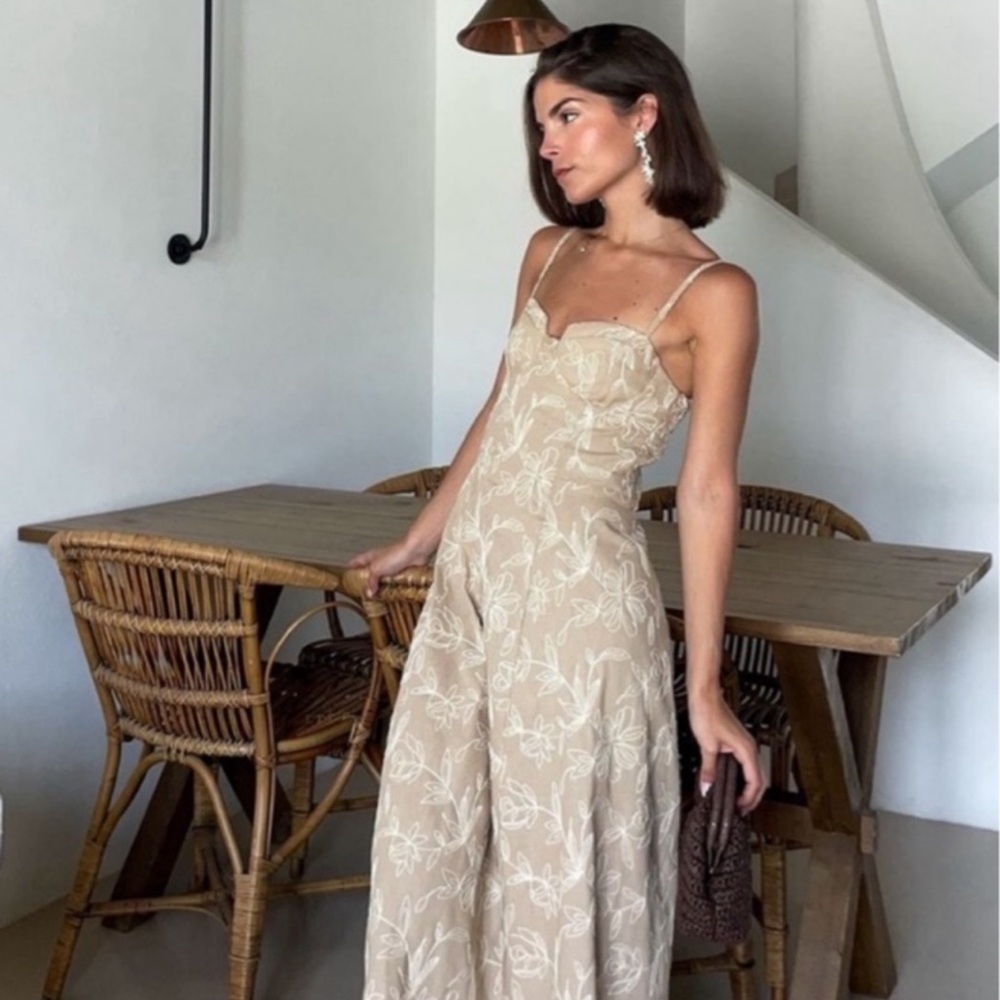 Zara Beige Floral Midi Dress